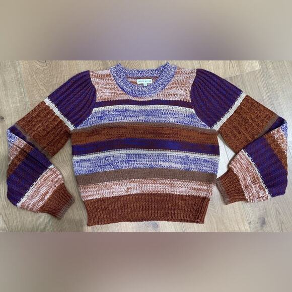 Moon River Marled Striped Crewneck Sweater Brown Purple- Small- EUC - Picture 11 of 11